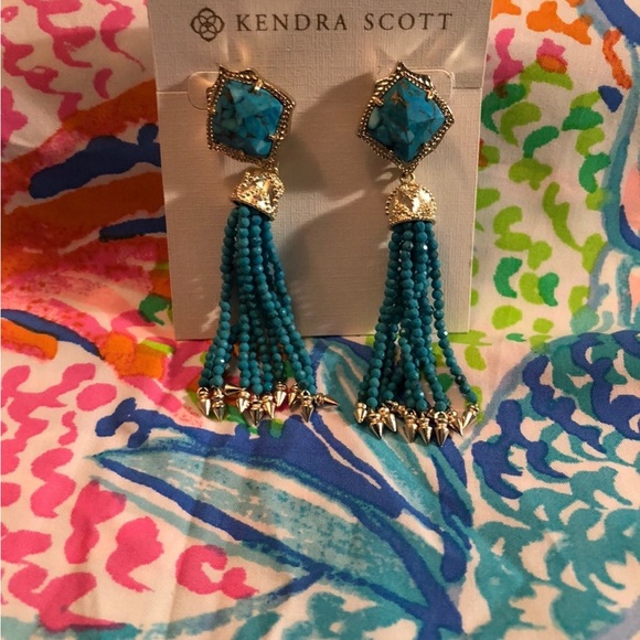 Kendra Scott Blossom Statement Tassel Dangle Earrings in Gold and turquoise - Picture 4 of 5